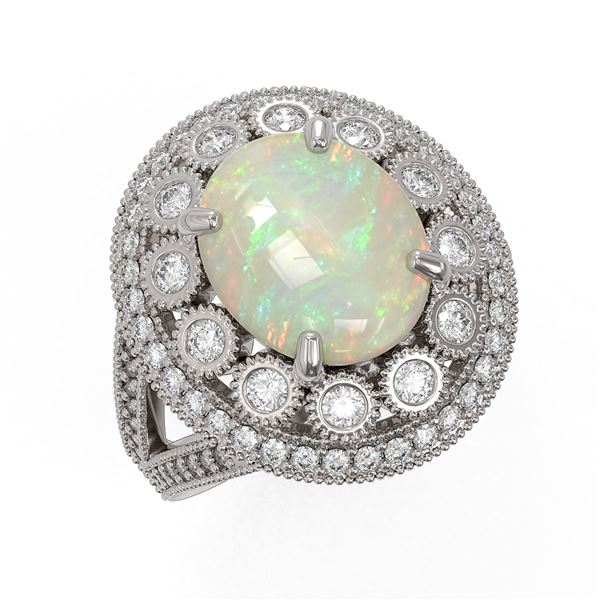 5.28 ctw Certified Opal & Diamond Victorian Ring 14K White Gold - REF-191M3G