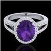 Image 1 : 3 ctw Amethyst & Micro VS/SI Diamond Halo Ring 18k White Gold - REF-52R4K
