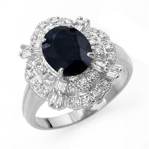 3.20 ctw Blue Sapphire & Diamond Ring 18k White Gold - REF-78H5R