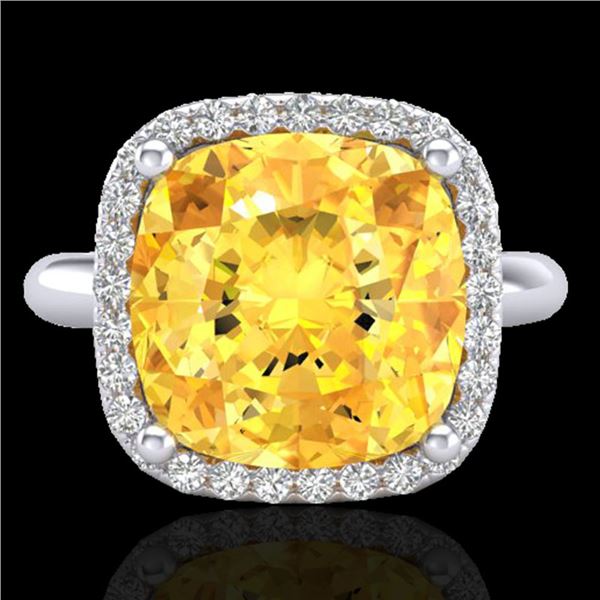 6 ctw Citrine & Micro Pave Halo VS/SI Diamond Ring 18k White Gold - REF-45F3M