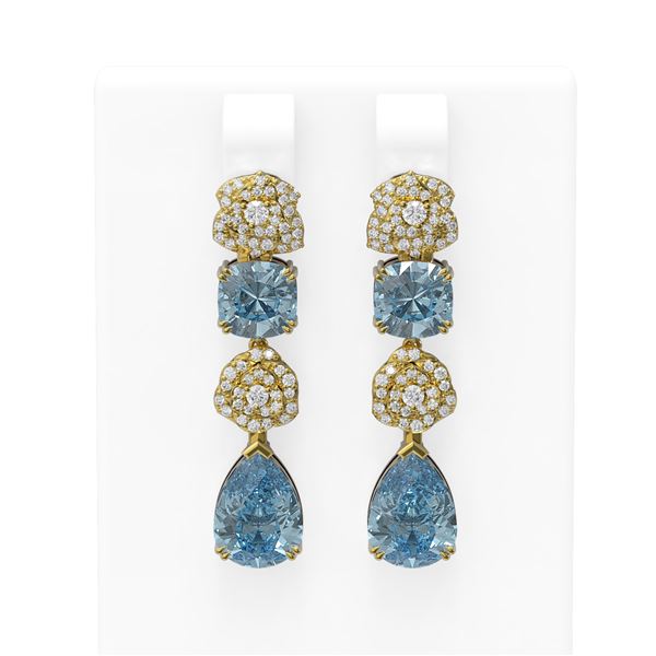 9.7 ctw Blue Topaz & Diamond Earrings 18K Yellow Gold - REF-178F5M