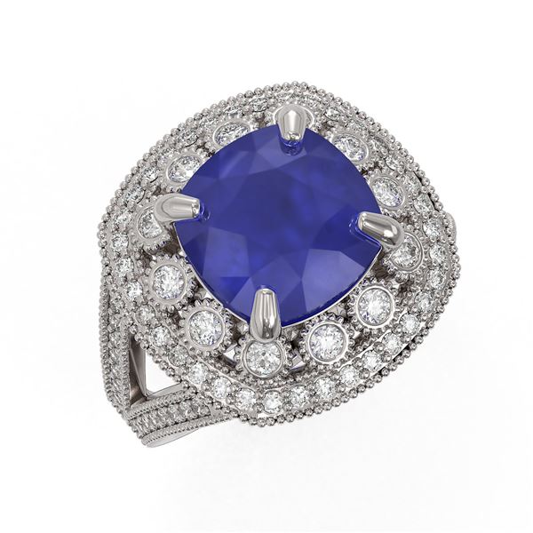 6.47 ctw Certified Sapphire & Diamond Victorian Ring 14K White Gold - REF-158R2K