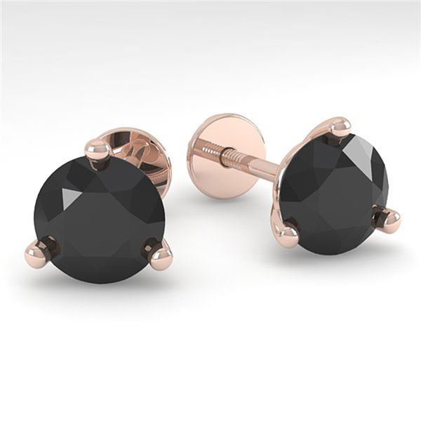 2.0 ctw Black Certified Diamond Stud Earrings Martini 14k Rose Gold - REF-48K2Y