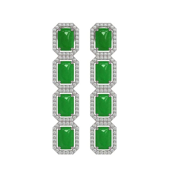 11.93 ctw Jade & Diamond Micro Pave Halo Earrings 10k White Gold - REF-146G4W