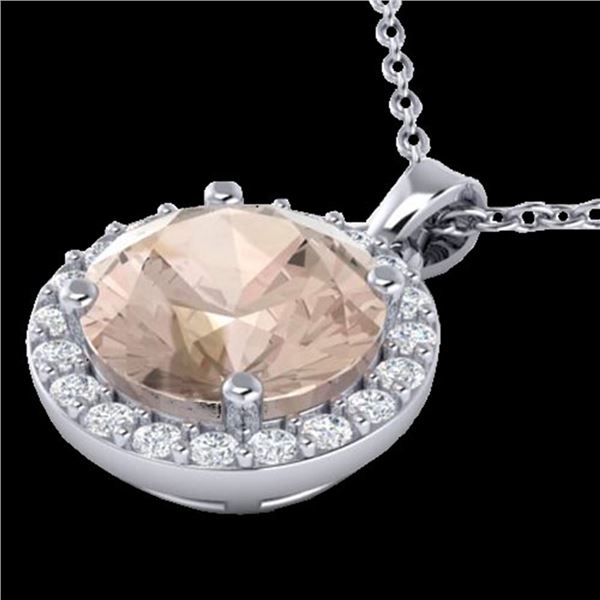 1.75 ctw Morganite & Halo VS/SI Diamond Micro Necklace 18k White Gold - REF-45Y4X