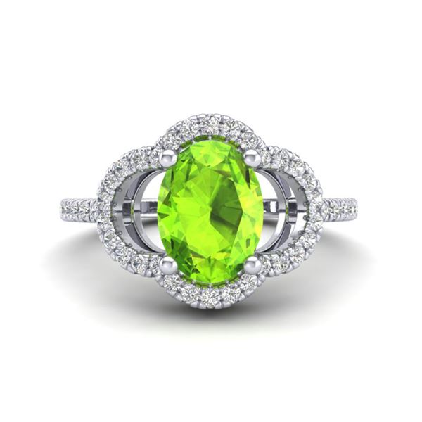 1.75 ctw Peridot & Micro Pave VS/SI Diamond Certified Ring 10k White Gold - REF-32Y8X