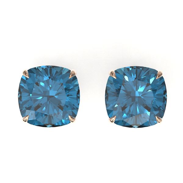 12 ctw Cushion London Blue Topaz Designer Stud Earrings 14k Rose Gold - REF-30Y2X