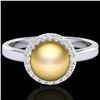 Image 1 : 0.25 ctw Micro Pave VS/SI Diamond & Golden Pearl Ring 18k White Gold - REF-41K6Y