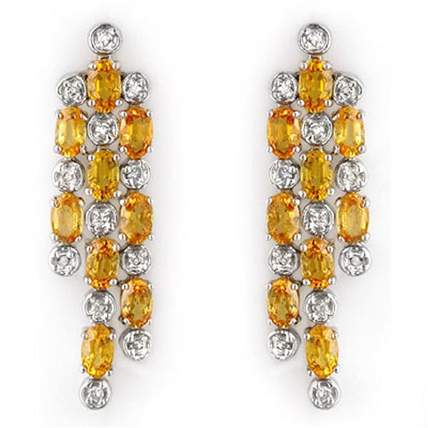 6.33 ctw Yellow Sapphire & Diamond Earrings 14k White Gold - REF-90N8F