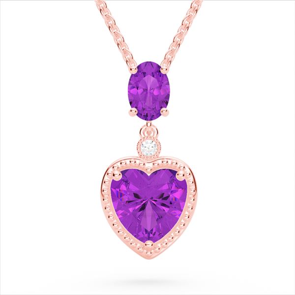 4 ctw Amethyst & VS/SI Diamond Designer Heart Necklace 10k Rose Gold - REF-21F3M