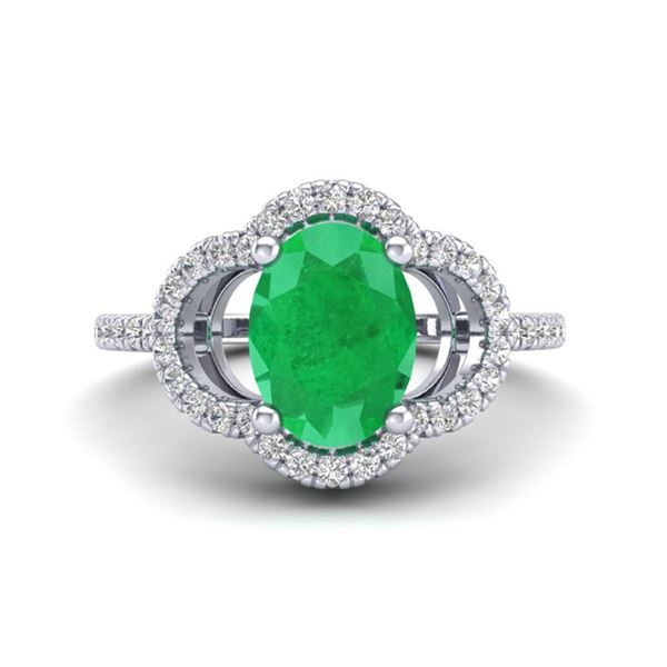 2 ctw Emerald & Micro Pave VS/SI Diamond Certified Ring 10k White Gold - REF-34H3R