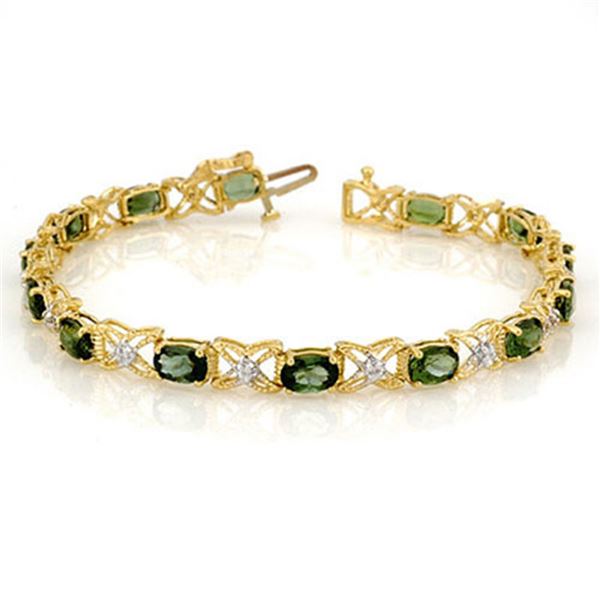 8.15 ctw Green Tourmaline & Diamond Bracelet 14k Yellow Gold - REF-127F3M