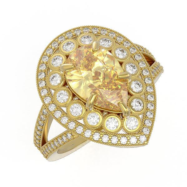 4.12 ctw Canary Citrine & Diamond Victorian Ring 14K Yellow Gold - REF-125F5M