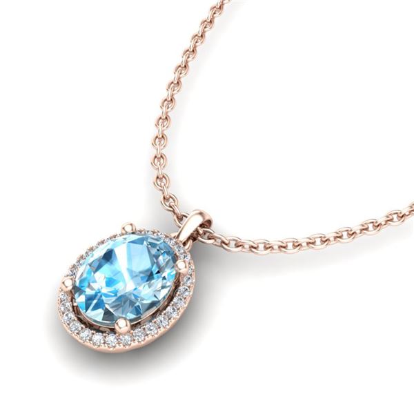 3 ctw Sky Blue Topaz & Micro Pave Diamond Necklace 14k Rose Gold - REF-32H8R