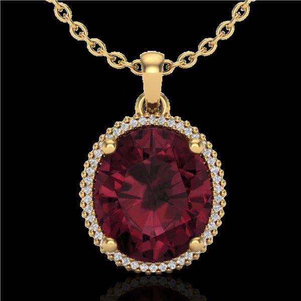 11 ctw Garnet & Micro Pave VS/SI Diamond Necklace 18k Yellow Gold - REF-55K2Y