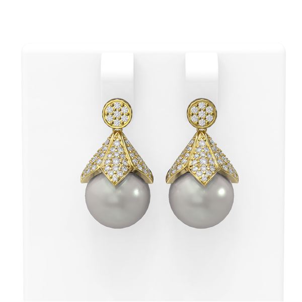 1.56 ctw Diamond & Pearl Earrings 18K Yellow Gold - REF-165K3Y