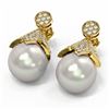 Image 3 : 1.56 ctw Diamond & Pearl Earrings 18K Yellow Gold - REF-165K3Y