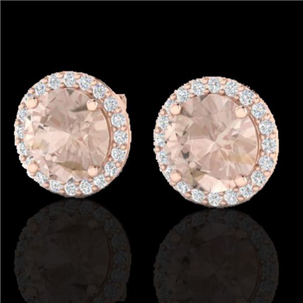 3 ctw Morganite & Halo VS/SI Diamond Micro Pave Earrings 14k Rose Gold - REF-53N2F