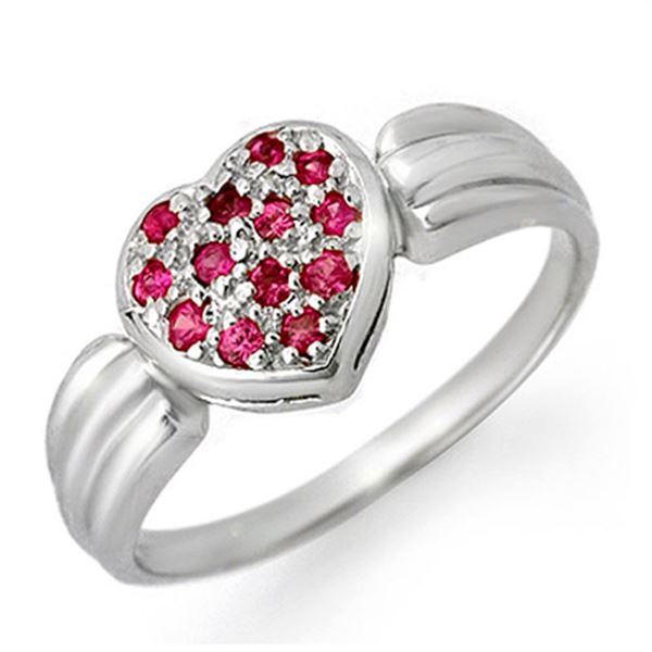 0.40 ctw Pink Sapphire Ring 18k White Gold - REF-28R5K