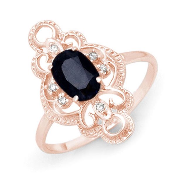 1.10 ctw Blue Sapphire & Diamond Ring 10k Rose Gold - REF-19Y3X