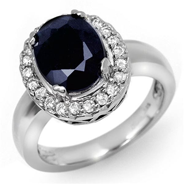 4.65 ctw Blue Sapphire & Diamond Ring 10k White Gold - REF-41G2W