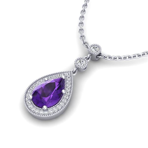 2.25 ctw Amethyst & Micro Pave VS/SI Diamond Necklace 18k White Gold - REF-34R6K