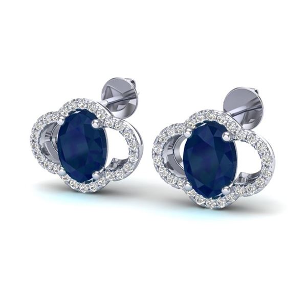 4 ctw Sapphire & Micro Pave VS/SI Diamond Certified Earrings 10k White Gold - REF-45G3W