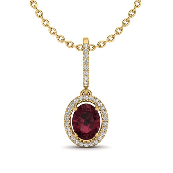 2 ctw Garnet & Micro Pave VS/SI Diamond Necklace Halo 18k Yellow Gold - REF-45M3G