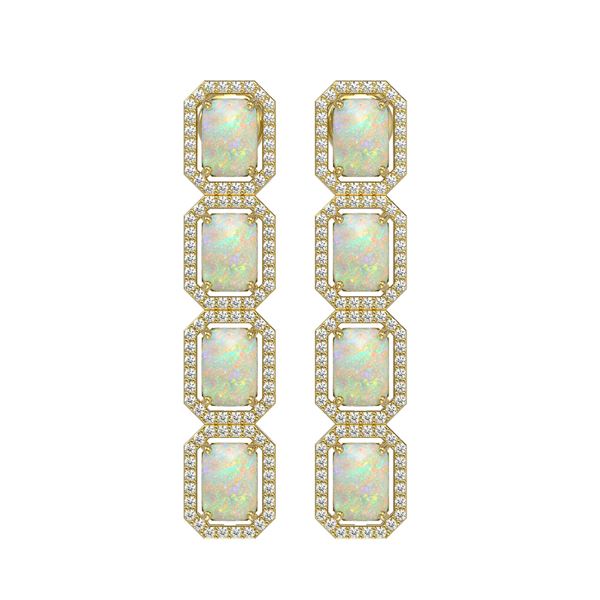 7.93 ctw Opal & Diamond Micro Pave Halo Earrings 10k Yellow Gold - REF-162G2W