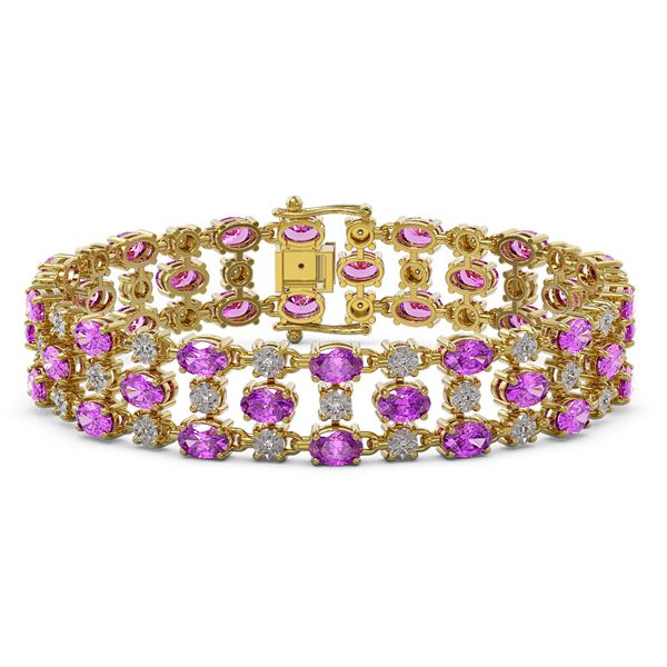 21.56 ctw Amethyst & Diamond Bracelet 10K Yellow Gold - REF-227W3H