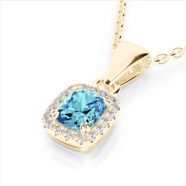 1.25 ctw Sky Blue Topaz & Micro VS/SI Diamond Halo Necklace 10k Yellow Gold - REF-20M5G
