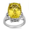 12.20 ctw Lemon Topaz & Diamond Ring 14k White Gold - REF-46F8M