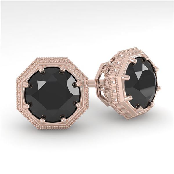 2.0 ctw Black Diamond Stud Solitaire Earrings Art Deco 14k Rose Gold - REF-53R5K
