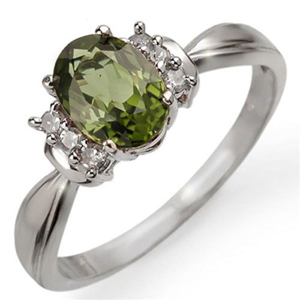 1.06 ctw Green Tourmaline & Diamond Ring 18k White Gold - REF-28G8W