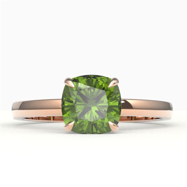 2 ctw Cushion Cut Green Tourmaline Solitaire Engagment Ring 14k Rose Gold - REF-22X8A