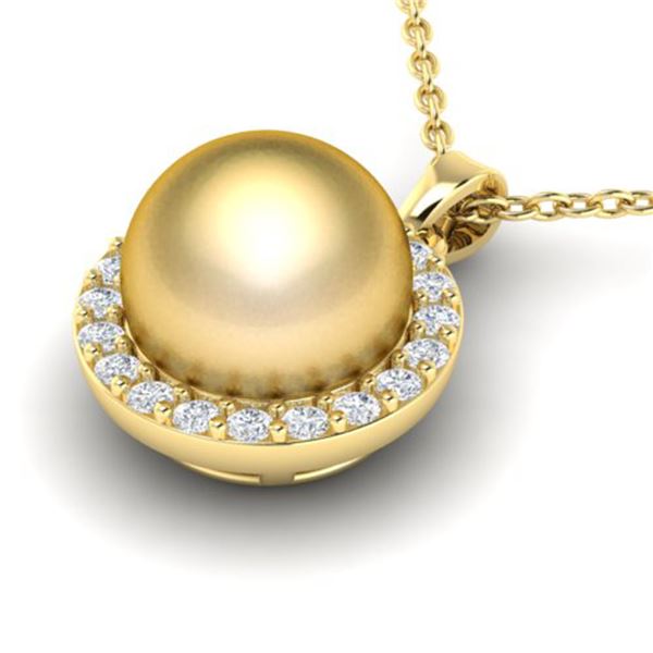 0.25 ctw Micro Pave Diamond & Golden Pearl Necklace 18k Yellow Gold - REF-30X8A