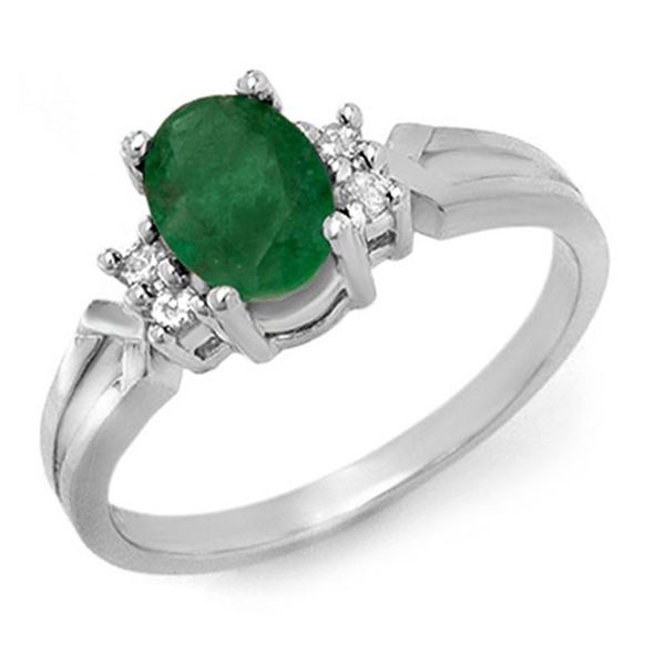 0.87 ctw Emerald & Diamond Ring 10k White Gold - REF-19X8A