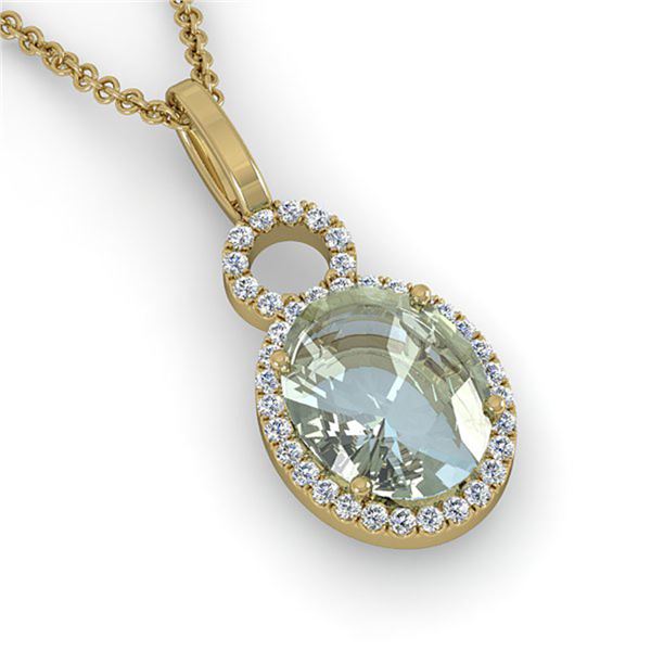 3 ctw Aquamarine & Micro Pave VS/SI Diamond Necklace 14k Yellow Gold - REF-47K9Y