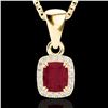 Image 2 : 1.25 ctw Ruby & Micro Pave VS/SI Diamond Certified Necklace 10k Yellow Gold - REF-23H9R