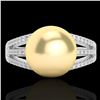 Image 1 : 0.30 ctw Micro Pave VS/SI Diamond & Golden Pearl Ring 18k White Gold - REF-39M3G