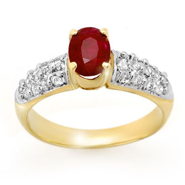 1.50 ctw Ruby & Diamond Ring 10k Yellow Gold - REF-40M9G