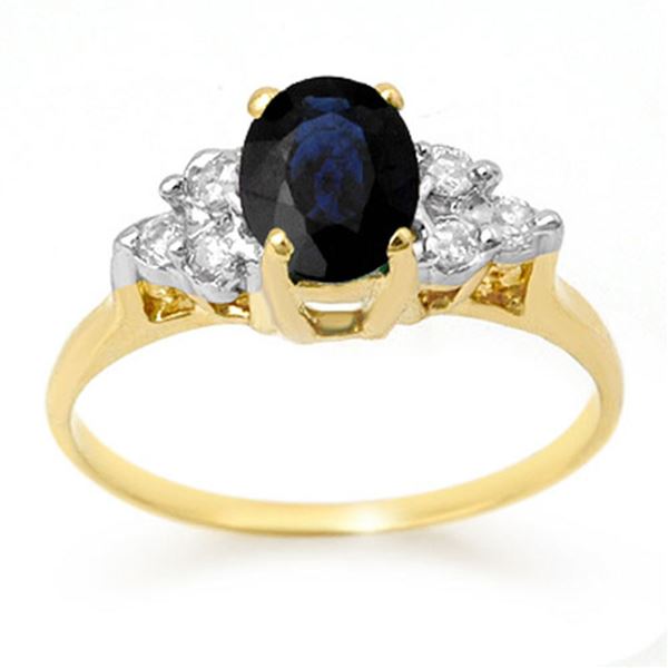 1.41 ctw Blue Sapphire & Diamond Ring 14k Yellow Gold - REF-19G8W