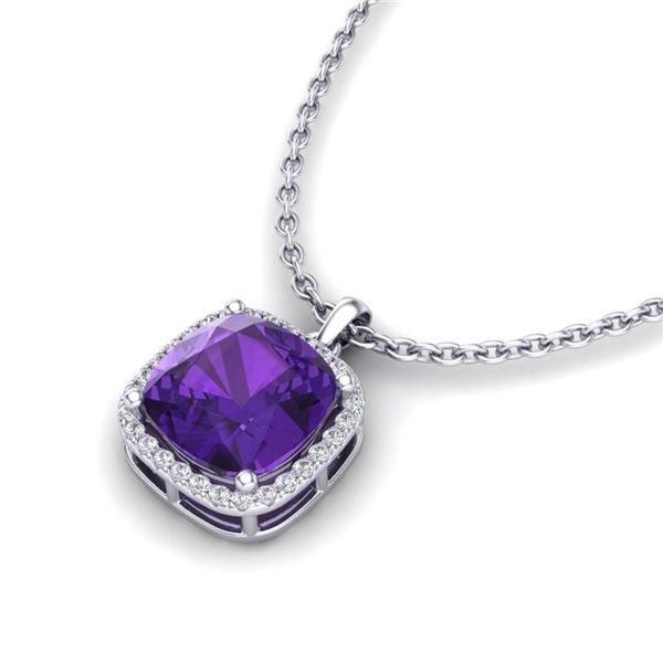 6 ctw Amethyst & Micro Pave VS/SI Diamond Necklace 18k White Gold - REF-45H8R