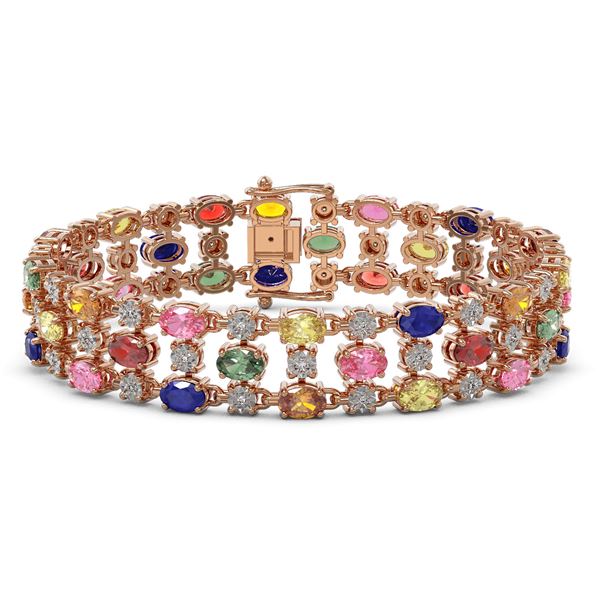 18.16 ctw Multi Color Sapphire & Diamond Row Bracelet 10K Rose Gold - REF-250F9M