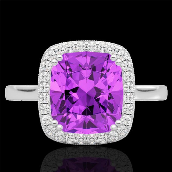 2.75 ctw Amethyst & Micro Pave VS/SI Diamond Halo Ring 18k White Gold - REF-39F2M