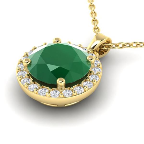 2 ctw Emerald & Halo VS/SI Diamond Micro Pave Necklace 18k Yellow Gold - REF-38H2R