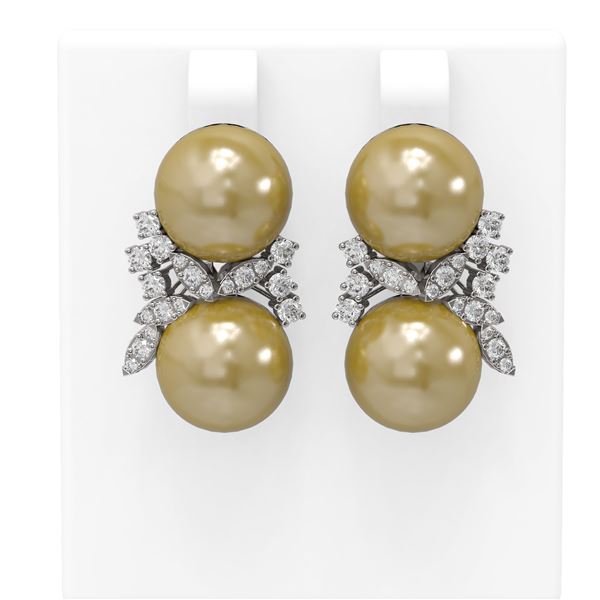 0.96 ctw Diamond & Pearl Earrings 18K White Gold - REF-124K5Y