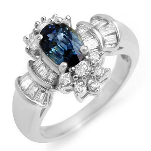 2.25 ctw Blue Sapphire & Diamond Ring 18k White Gold - REF-87Y3X