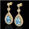 7.50 ctw Sky Topaz & Micro Pave VS/SI Diamond Earrings 18k Yellow Gold - REF-55N2F