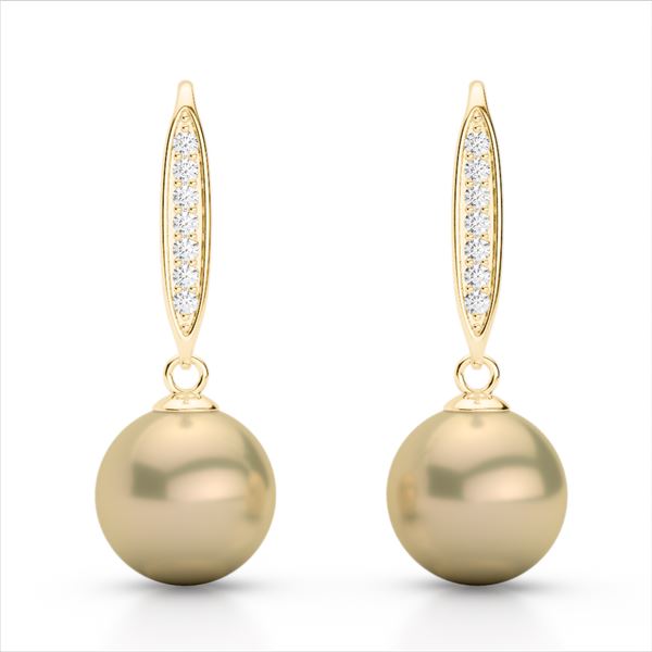0.18 ctw Micro Pave VS/SI Diamond with Pearl Earrings 18k Yellow Gold - REF-25Y9X
